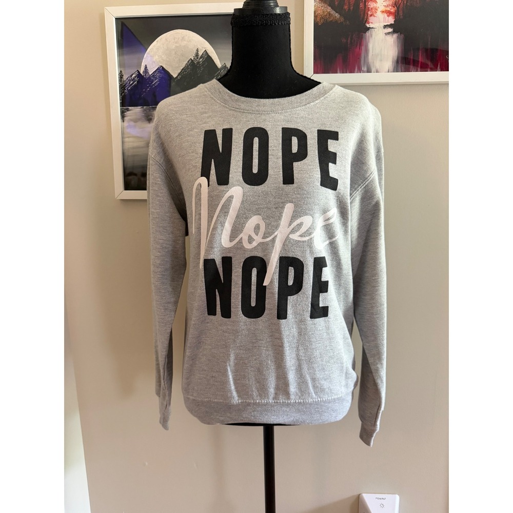 Wound Up Womens Nope Nope Nope Graphic Crewneck Sweatshirt Grey XS Pullover